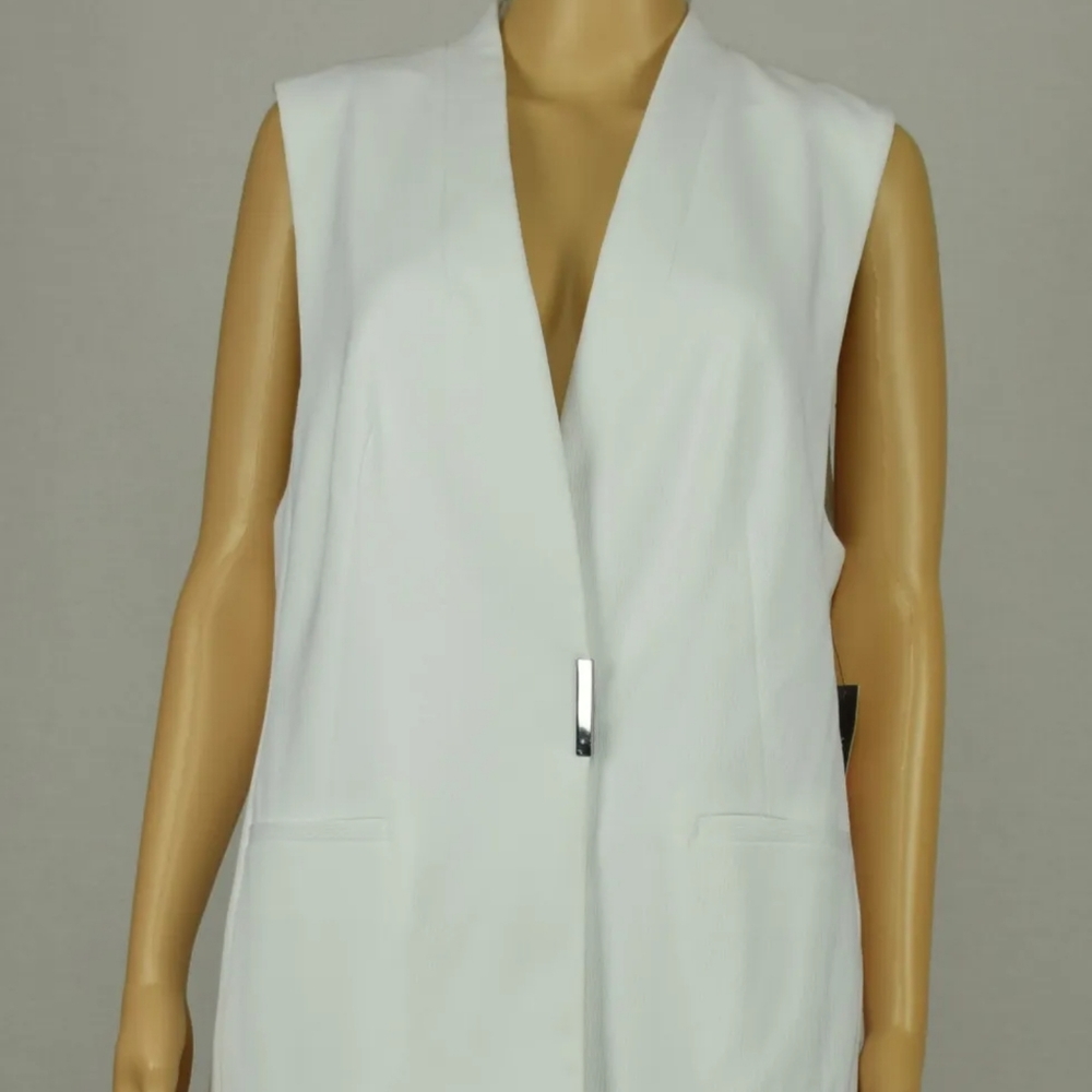 Alfani White Crinkle Snap-Front Structured Plus Women's Vest Size W24